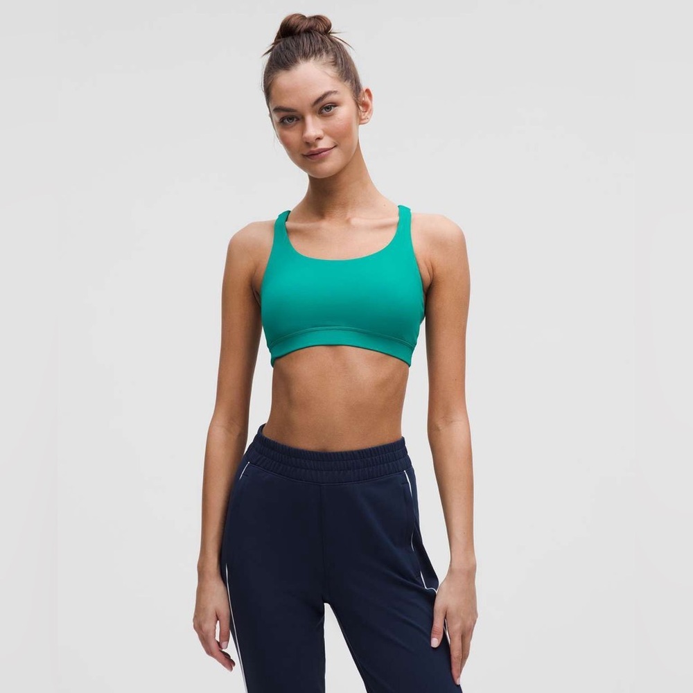 lululemon energy strappy back medium support sport bra in sonic teal 2025